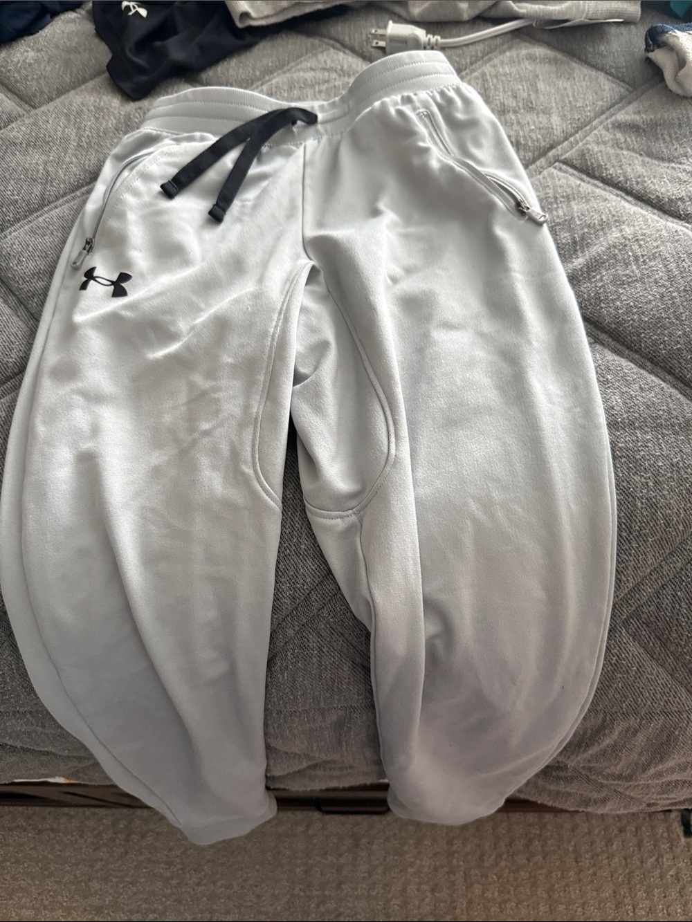Under Armour Light Gray Kids Sweatpants with Black Drawstring
